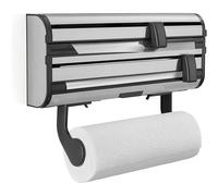 Leifheit Parat Royal 2.0 Wall Holder for 3 Rolls, Kitchen Roll Holder for Smooth Cut Edges, Paper Roll Holder for Handy Films, Foil Cutter with Razor-Sharp Blades Silver 38.5 x 16.2 x 8.5 cm 25793