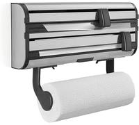 Leifheit Parat Royal 2.0 Wall Holder for 3 Rolls, Kitchen Roll Holder for Smooth Cut Edges, Paper Roll Holder for Handy Films, Foil Cutter with Razor-Sharp Blades Silver 38.5 x 16.2 x 8.5 cm 25793