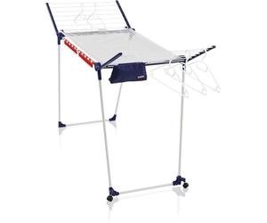 Leifheit Pegasus 200 Solid Deluxe Mobile Clothes Airer, Foldable Clothes Rack, Indoor/Outdoor Extra Large Clothes Rack, 20 m size Clothes Horse with Hangers and Pegs, White/Blue