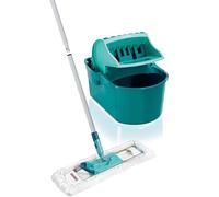Leifheit Wringer Set Profi Compact, Mop Bucket Set with XL 42cm Flat Mop Head, 3-part Handle and Easy Wringing System Buket, Practical Washing Set, Turquoise
