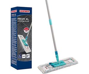 Leifheit Profi XL Cotton Plus Flat Mop with 146 cm Handle, 42 cm Large Flat Floor Mop Head, 360° Universal Joint for Easy Steering, Highly Absorbent, for Stone and Tile Floors