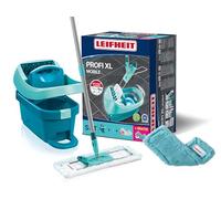 Leifheit Profi XL Mop and Bucket and Static Plus Wiper Cover Set, Deluxe 42 cm Large Floor Mop, Easy-Steer Micro Fibre Mop Head and, Dusting Mop Head, and Profi Wringer Bucket with Rollers, Turquoise