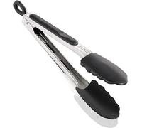 Leifheit Proline Kitchen Tongs and Barbecue Grill Tongs, 23 cm, Stainless Steel and Silicone, Silver Black, Stainless Steel Tongs, BBQ Tongs