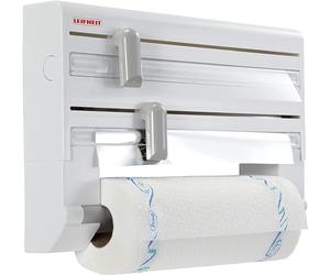 Leifheit Wall-Mounted Roll Holder Parat, 3-Roll Foil Cutter | Secure, sharp blades for clean cutting, easy reloading and assembly, 38.5 x 7 x 26.5 cm