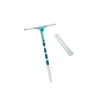 Leifheit Window Squeegee Pro Reach 4m Set, XL 2in1 Telescopic | 40 cm silicon blade, 146-418 cm aluminium handle, micro duo washer pad, adjustable angle, Click System compatible