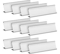 LEIFIDE 12 Pack Aluminum Name Plate Holder for Desk 2 x 8 Inch Blank Name Plates Office Business Desk Holder Desktop Table Display for Back to School Business Office Meeting Teacher Classroom(Silver)