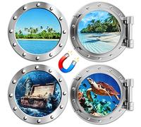 LEIFIDE 4 Pcs Multicolour Nautical Decorative Magnets, Palm Tree Turtle Cruise Magnet, The Sea Nature Scenery Fridge Decor for Carnival Cruise Refrigerator Car