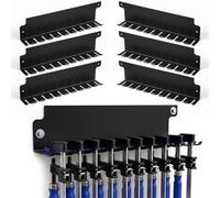LEIFIDE 6 Pack F-Clamp Rack Black Help to Store Heavy Duty Clamps 16'' Long Stainless Steel Clamp Holder Pre-Drilled 16 inch on Center for Mounting to Wall Stud Workshop Organizer and Storage