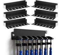 LEIFIDE 6 Pack Parallel Clamp Rack Black Help to Store Heavy Duty Clamps 16'' Long Stainless Steel Clamp Holder Pre-Drilled 16 inch on Center for Mounting to Wall Stud Workshop Organizer and Storage