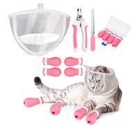 LEIFIDE 7 Pcs Cat Muzzle for Grooming Including 1 Muzzle Bathing 4 Boots 2 Nail Clippers Trimmer Breathable Anti Bite Mask Shoes for Cats Anti Scratch Paw Covers for Pet Grooming Shaving Bathing