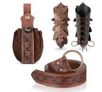 LEIFIDE Medieval Viking Belt Faux Leather Arm Guard Renaissance Accessories Viking Leather Bracers Medieval Bag, brown, 64.96 x 1.38 inches/ 165 x 3.5 cm, Leaf Style