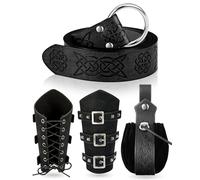 LEIFIDE Medieval Viking Belt Faux Leather Arm Guards Renaissance Accessories Viking Leather Bracers Medieval Bag, Black, 64.96 x 1.38 inches/ 165 x 3.5 cm
