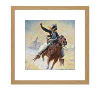 Leigh The Roping Cowboy Lasso Horse Painting 8X8 Inch Square Wooden Framed Wall Art Print Picture with Mount Artery8 Light Oak One Size