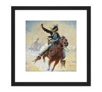 Leigh The Roping Cowboy Lasso Horse Painting 8X8 Inch Square Wooden Framed Wall Art Print Picture with Mount Artery8 Black One Size