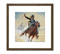 Leigh The Roping Cowboy Lasso Horse Painting 8X8 Inch Square Wooden Framed Wall Art Print Picture with Mount Artery8 Brown One Size