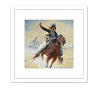 Leigh The Roping Cowboy Lasso Horse Painting 8X8 Inch Square Wooden Framed Wall Art Print Picture with Mount Artery8 White One Size