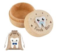 LEIHMMYAO 3D Carved Wooden Tooth Fairy Box with Keepsake Bag, Baby Tooth Holder for Lost Teeth - Memory Keepsake Organizer for Boys (Includes Storage Bag)