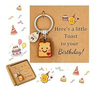 Leijibon Happy Birthday Keyring Gifts, Cute Toast Keychain, with Box & Card