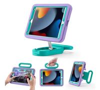 LeiJue Kids Case for iPad 7th/8th/9th Gen 10.2 inch,Light Weight Heavy Duty/Shockproof/Drop Proof with Handle/Kickstand,Child Friendly Protective Cover for iPad 10.2 2021/2020/2019 (PurpleGreen)
