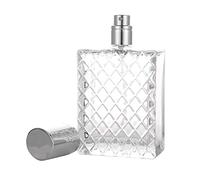 Leikance Glass Spray Bottle,Square Grids Portable Clear Travel Refillable Perfume Glass Empty Bottle 100ml