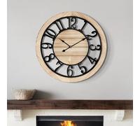 LEIKE 16 Inch Large Wall Clock - Rustic Wooden Silent Non-Ticking Wall Clock with Black Metal Frame, Vintage Farmhouse Decorative for Living Room, Bedroom, Kitchen - Arabic Numerals, Modern Design