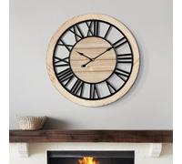 LEIKE 16 Inch Large Wall Clock - Rustic Wooden Silent Non-Ticking Wall Clock with Black Metal Frame, Vintage Farmhouse Decorative for Living Room, Bedroom, Kitchen - Roman Numerals, Modern Design