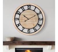 LEIKE 20 Inch Large Wall Clock - Rustic Wooden Silent Non-Ticking Wall Clock with Black Metal Frame, Vintage Farmhouse Decorative for Living Room, Bedroom, Kitchen - Arabic Numerals, Modern Design
