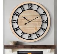 LEIKE 30 Inch Extra Large Wall Clock - Rustic Wooden Nearly Silent Wall Clock with Black Metal Frame, Vintage Farmhouse Decorative for Living Room, Bedroom, Kitchen - Arabic Numerals, Modern Design