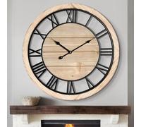 LEIKE 30 Inch Extra Large Wall Clock - Rustic Wooden Nearly Silent Wall Clock with Black Metal Frame, Vintage Farmhouse Decorative for Living Room, Bedroom, Kitchen - Roman Numerals, Modern Design
