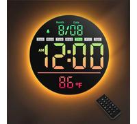 LEIKE Digital Wall Clock 8" LED Display, Round Wall Clock with 11 RGB Color Display, Remote Control, Brightness Adjustment, DST, Timer, Temperature, Alarm, Nightlight for Classroom, Office, Gym