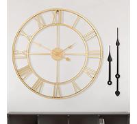 LEIKE Large Modern Metal Wall Clocks Rustic Round Silent Non Ticking Battery Operated Roman Numerals Clock for Living Room Bedroom Kitchen Wall Decor Gold 40cm