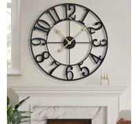 LEIKE Large Wall Clock for Living Room - 16 Inch Oversized Centurian Roman Numeral Modern Style Black Metal Decorative Analog Battery Operated Wall Clocks for Farmhouse, Office Home Decor