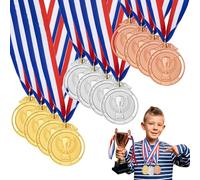 Leikedun 12PCS Metal Medals for Adults Children, Gold Silver Bronze Award Medals with Ribbon, Football Medals Sports Day Medals Gold Medals for Football Match, Sports Day