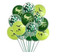 Leikedun 15 PCS Dinosaur Balloons - 12 Inch Green Latex Balloons Kit with Green Ribbon for Kids Birthday Party Decorations