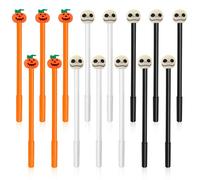 Leikedun 15PCS Pieces Halloween Pumpkin Skeleton Pens Black Gel Ink Pens Funny Novelty Ballpoint Pens for Halloween Party Bag Fillers