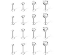 Leikedun 16Pcs 16G Tragus Labret Studs Piercing Jewellery,Tragus Helix Piercing for Women Men Flat Back Earrings Stainless Steel Cubic Zirconia Cartilage Tragus Stud Lip Sets 6/8/10/12mm