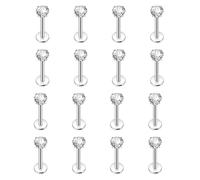 Leikedun 16Pcs Lip Studs Labret Piercing Jewellery Tragus Helix Piercing 316L Surgical Steel Nose Piercing Studs for Women Men Flat Back Earrings 6mm