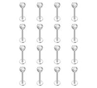 Leikedun 16Pcs Lip Studs Labret Piercing Jewellery Tragus Helix Piercing 316L Surgical Steel Nose Piercing Studs for Women Men Flat Back Earrings 8mm