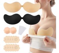 Leikedun 2 Pack Breast Sticky Bra Push Up Strapless Stick on Bras Invisible Bra Nipple Cover Set for Women with 6 Pair Nipple Covers and 10 Pcs Double Sided Tape (B)