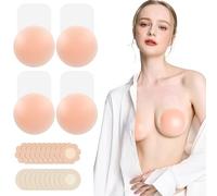 Leikedun 2 Pairs Silicone Sticky Bras Self-Adhesive Backless Strapless Bra Push-up Stick-on Bras Silicone Invisible Bra with 10 Pairs Nipple Covers for Backless Dresses, Weddings, Swimwear Beige