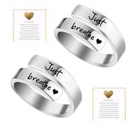 Leikedun 2Pcs Anxiety Ring for Women, Just Breathe Ring Adjustable Spiral Wrap Rings, Stainless Steel Healing Rings for Women Men Anxiety Relief Gifts