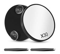 Leikedun 30X Magnifying Mirror, 3.5 inches Small Magnifying Mirror with Suction Cup and 2Pcs Tweezers Travel Essentials Pocket Mirrors