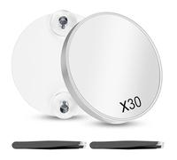 Leikedun 30X Magnifying Mirror, 3.5 inches Small Magnifying Mirror with Suction Cup and 2Pcs Tweezers Travel Essentials Pocket Mirrors