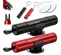 Leikedun 4 Pcs Emergency Car Window Breaker and 2 Pcs Survival Whistle, 2 in 1 Car Safety Hammer Escape Tool with Seat Belt Cutter Test Glass Holders, for All Vehicles (Black & Red)