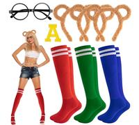 Leikedun 8 Pcs Chipmunks Costumes Set Include 3 Pcs Chipmunk Hairband,3 Pairs Soccer Socks,1Pcs Black Glasses and 1Pcs Embroidered A-Letter Sticker for World Book Day Party Cosplay Costume