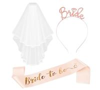Leikedun Bride to Be Sash and Veil, Hen Party Accessories with Bride Tiara Headband for for Bridal Shower, Bachelorette Party, Wedding Party Decoration