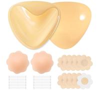 Leikedun Double Sided Sticky Bra, Silicone Sticky Push Up Bras Inserts Stick on Bra Invisible Breast Pads Nipple Cover Set for Women with 6 Pair Nipple Covers and 10 Pcs Double Sided Tape Beige