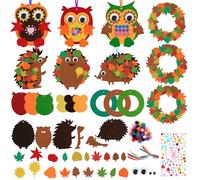 Leikedun Felt Craft Set for Decoration, 9 Pieces Autumn Crafts for Children, DIY Felt Set with Hedgehog Owl Wreaths Creative Sets Autumn Decoration Crafts from 3 4 5 6 Years for Boys Girls