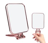 Leikedun Folding Makeup Mirror with Stand, Desk Mirror Travel Hand held Mirrors Double Sided 270 Degree Table Mirrors for Travel Shaving Bedroom Bathroom(Rose Gold,15 x 12 cm)