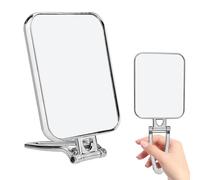 Leikedun Folding Makeup Mirror with Stand, Double Sided Shaving Mirror Travel Hand Held Mirrors 270 Adjustable Rotation Pedestal Table Mirrors for Travel Shaving Bedroom Bathroom(Silver,6 x 4.5 Inch)